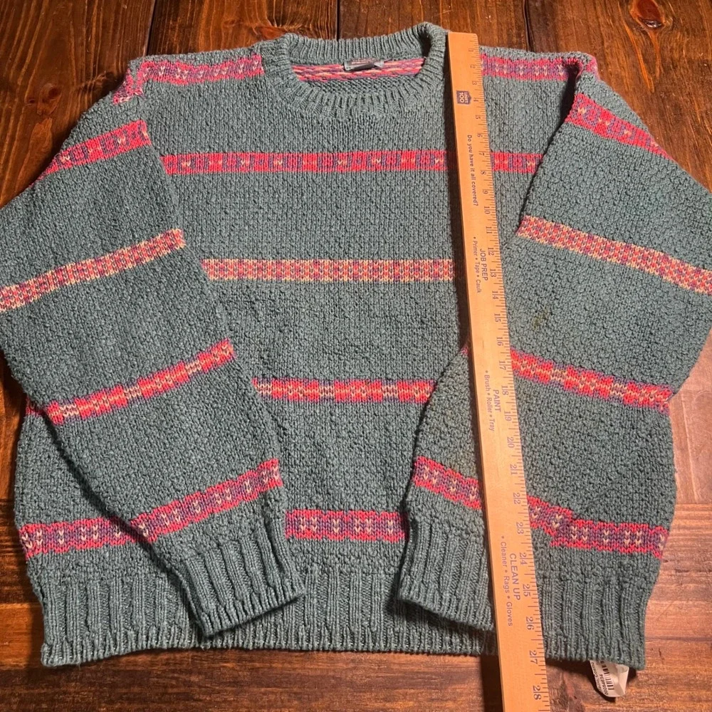 Vintage‎ Woolrich Mens Large Cotton Crewneck Sweater Made in USA Striped Blue